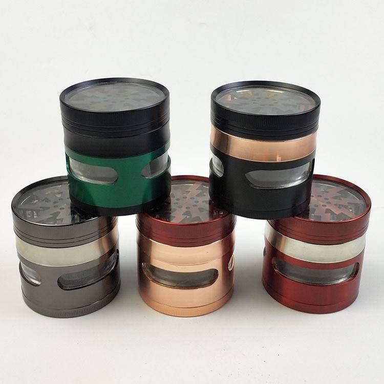63MM4-layer manual herb grinder Lightning transparent lid Manual metal grinder smoke accessories
