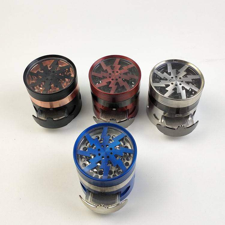 manual herb grinder 63mm four-layer zinc alloy transparent smoke Grinder with drawer