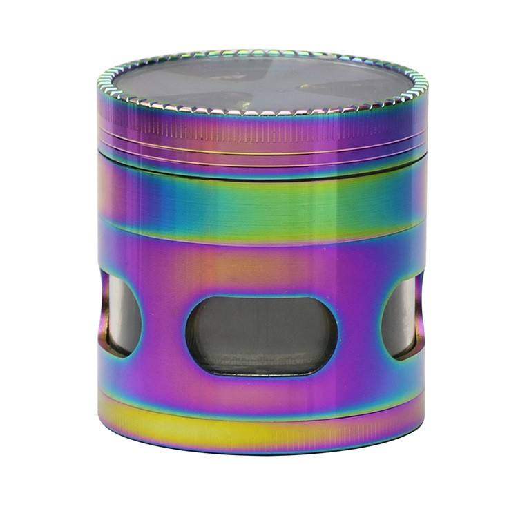 Bright ice blue manual herb grinder 4-layer box zinc alloy grinder with drawer 63mm three-leaf window signal teeth