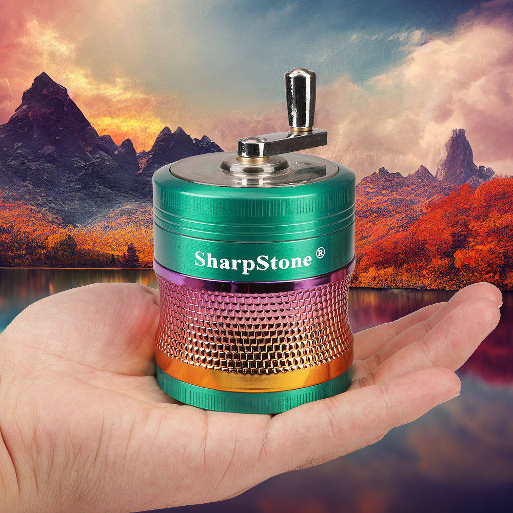 Hermit crab tobacco grinder 4 layers 61mm hand upper cover window color waist horn zinc alloy manual herb grinder