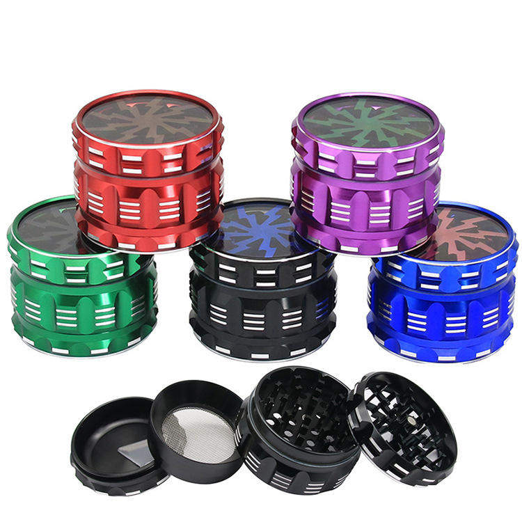 Aluminum Alloy Vanilla Grinder 63mm Four layer Thunderbolt White Edge Metal Grinding Herbal Plants Tobacco grinder