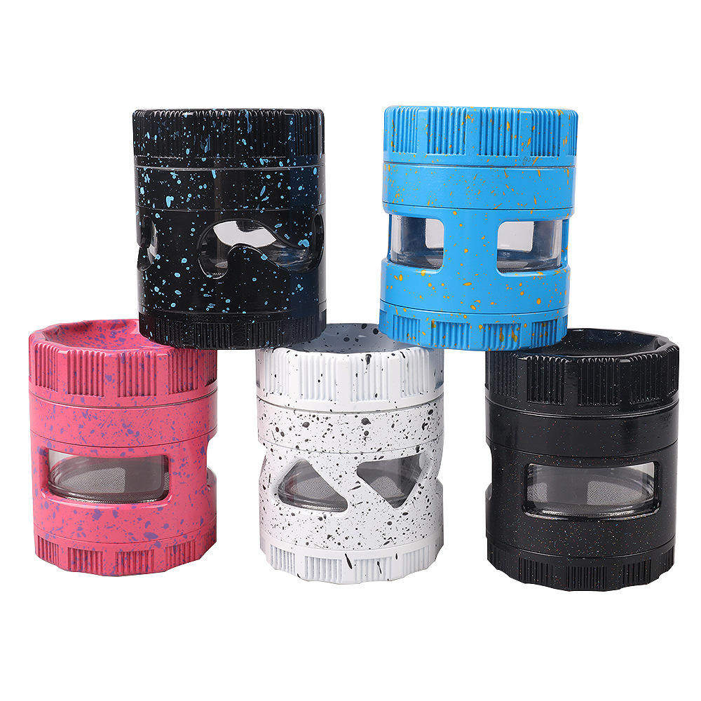 New Ceramic Paint Aluminum Alloy Smoke Grinder Wave Dot Pattern 63mm Four Layer Concave Window Smoke Grinder