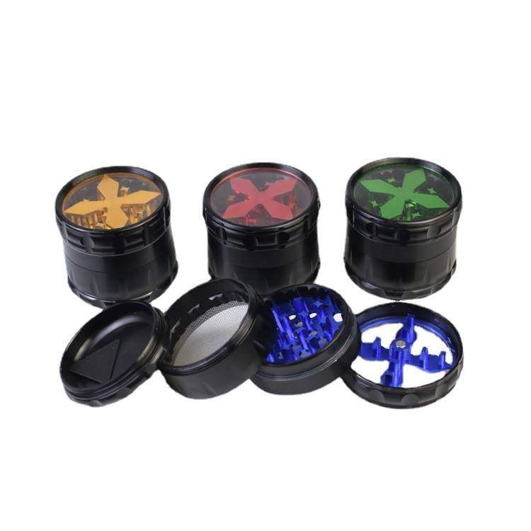 Cross-border hot transparent window cross chamfered smoke grinder Aluminum alloy grinder 63mm4-layer smoke breaker smoke set