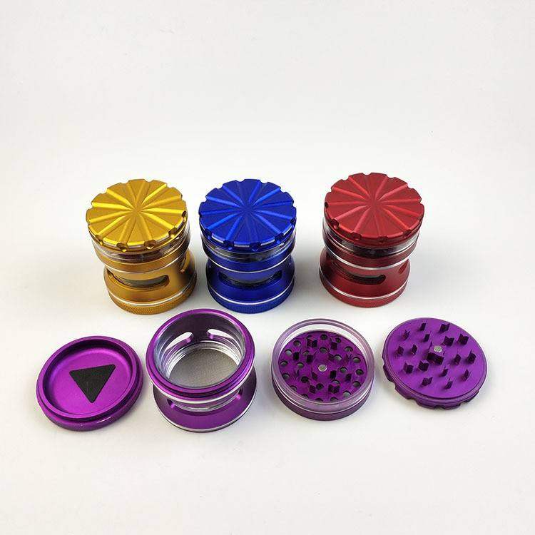 63MM aluminum alloy four-layer replaceable double mesh flat pattern fine waist side window smoke grinder