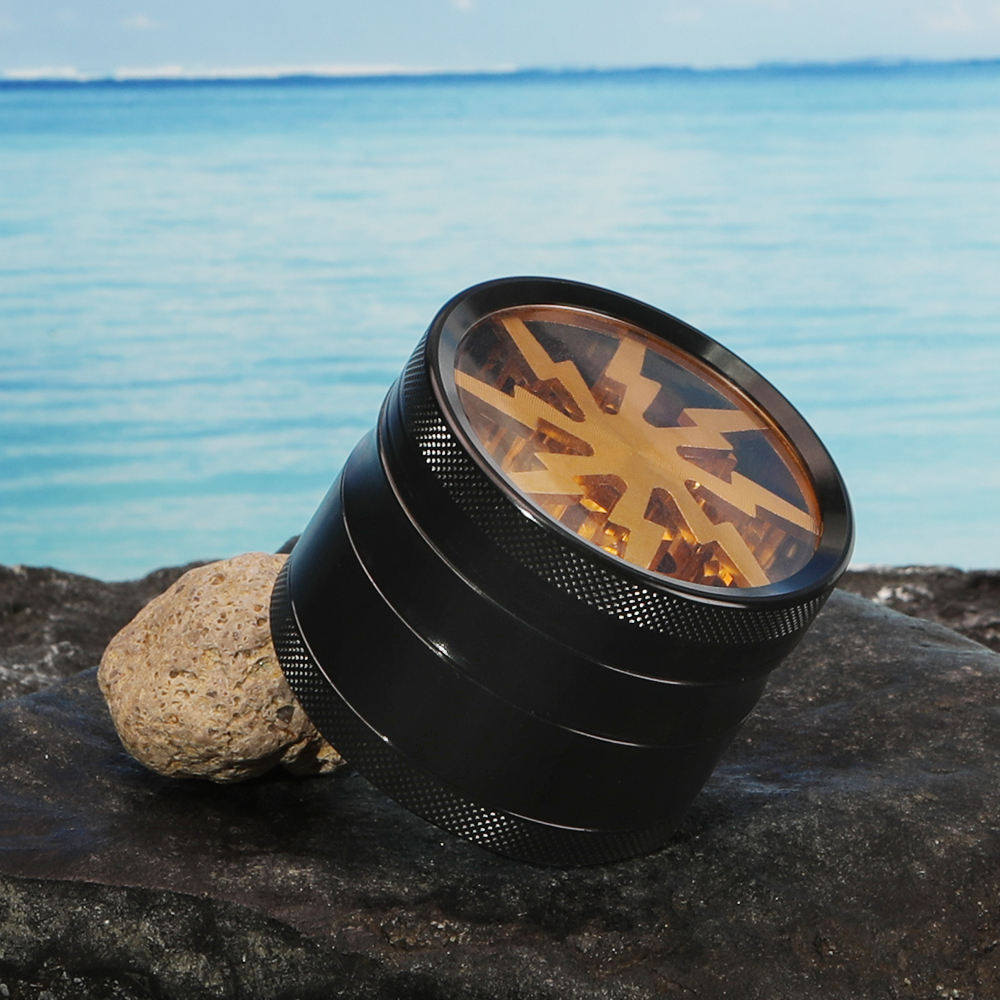 Hermit crab tobacco grinder lightning transparent skylight diameter 63MM four-layer aluminum alloy tobacco grinder Tobacco grind