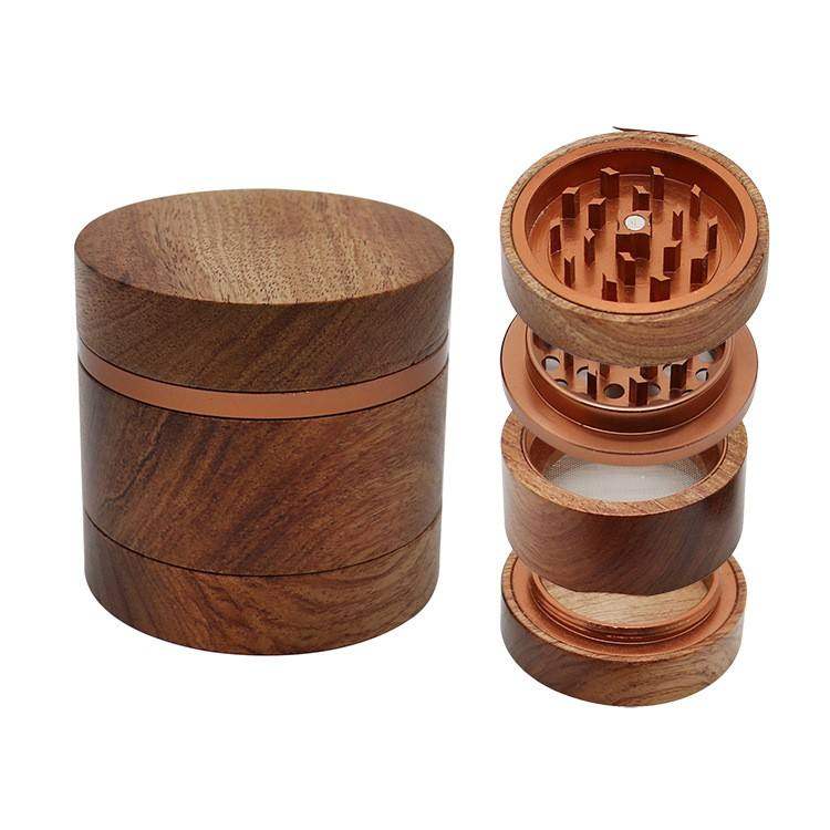 New Wood Wood flat smoke grinder 61mm four-layer aluminum alloy tobacco grinder smoke tool wood wholesale