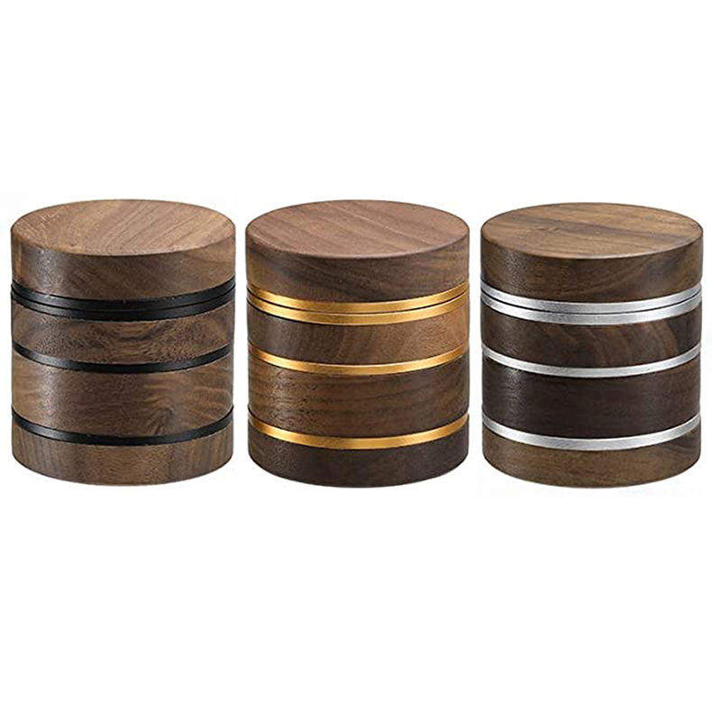 Walnut wood aluminum alloy 63mm 4-layer tobacco grinder cigarette grinder