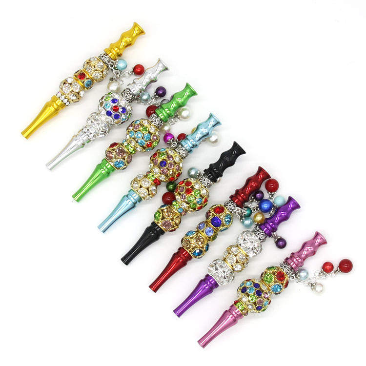 Wholesale of multi-color diamond bead pendant metal pipes by manufacturers, new aluminum alloy cigarette holders, water pipe acc