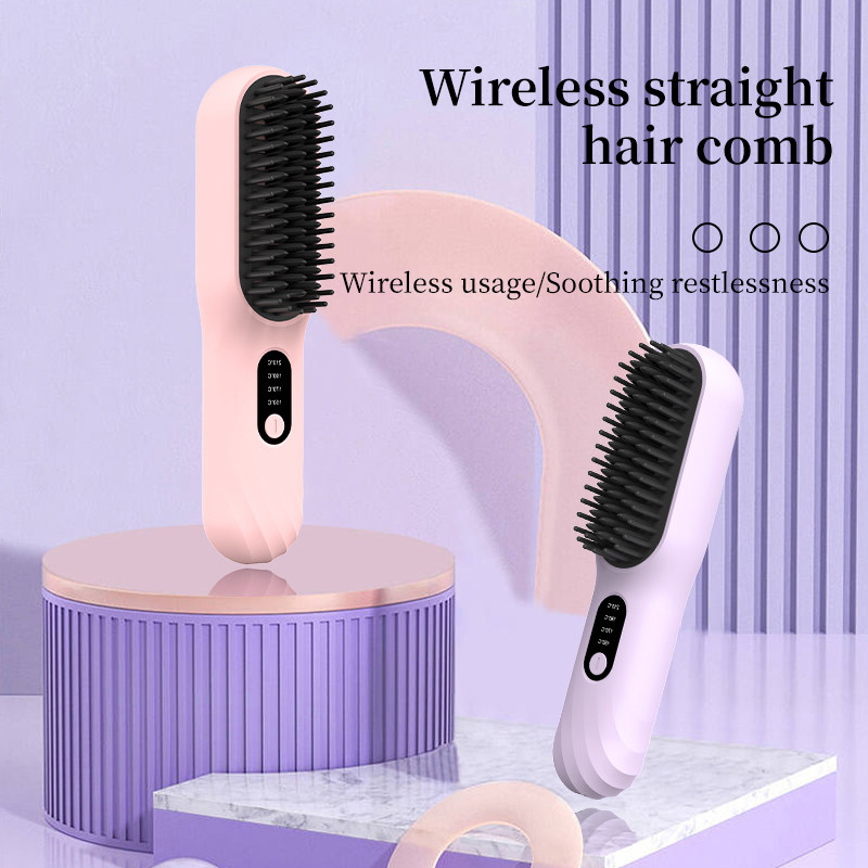 Cordless hair straightener brush hair styling tool