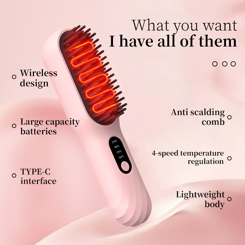 Cordless hair straightener brush hair styling tool