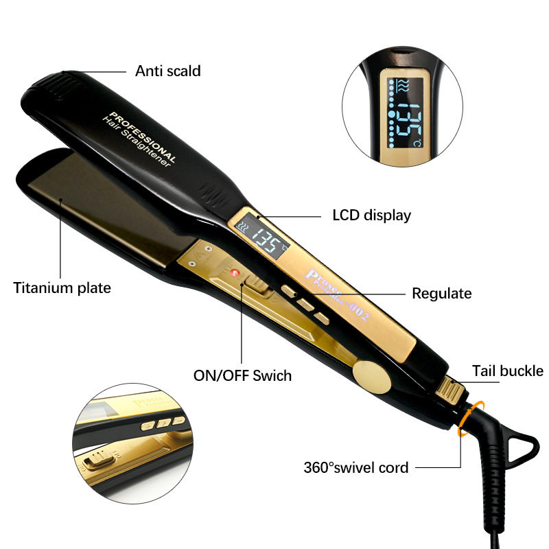 Professional Salon Flat Iron with 1.6 Inch Plate Ceramic Tourmaline Ionic Hair Straightener and Curler