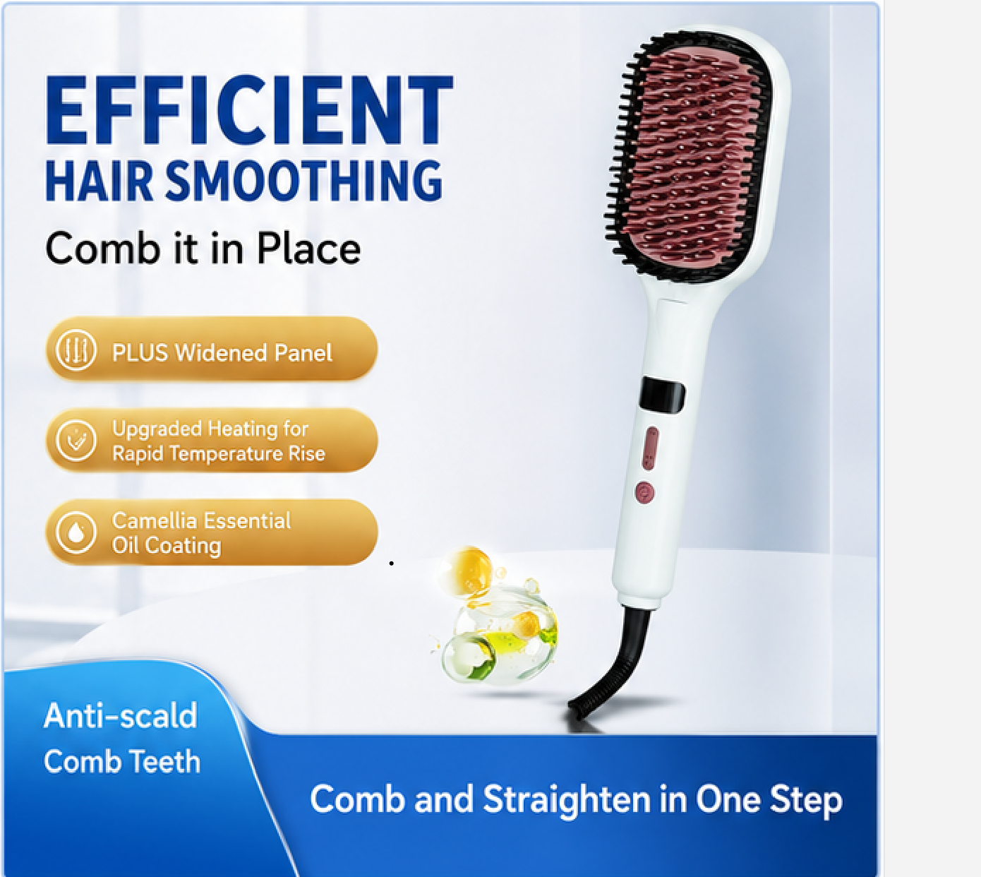 Hair straightener brush with Anti-Scald Technology, and Auto Shut-Off - Ideal for All Hair Types