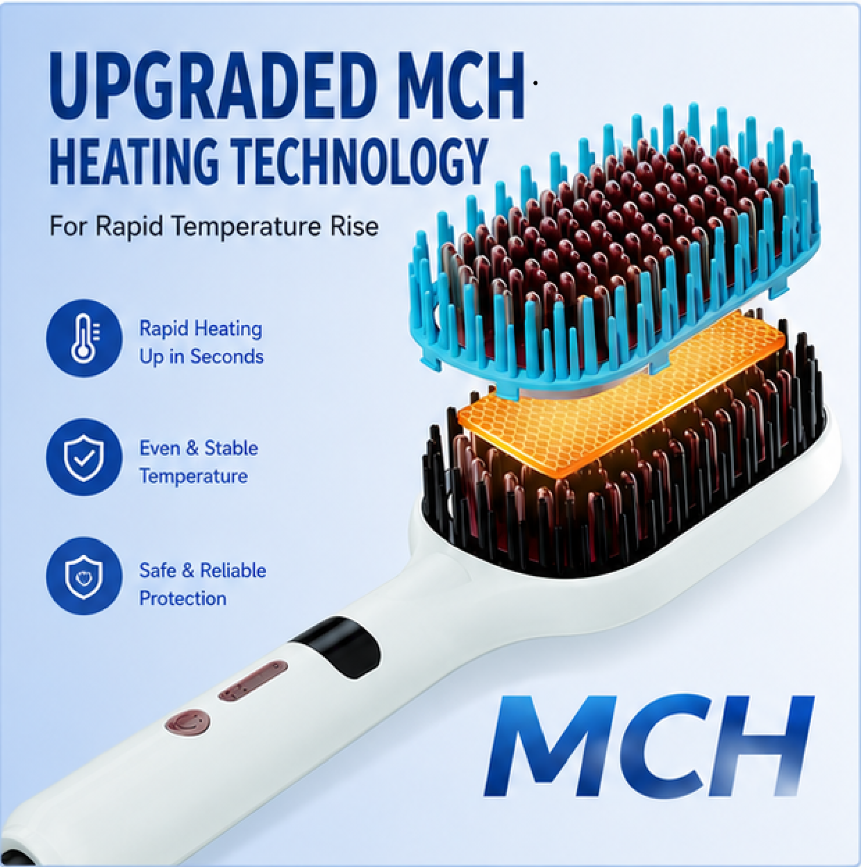 Hair straightener brush with Anti-Scald Technology, and Auto Shut-Off - Ideal for All Hair Types