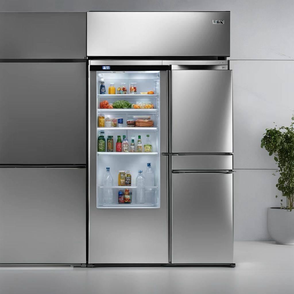 LX1402，Smart French door refrigerator wholesaler with dual ice makers water and ice dispensers, Warranty for 1 year, After-sales service system return, Capacity 500-599L, Dimensions (L x W x H inches) 35 3/4 