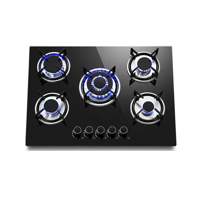 LX2015，Simple Classic Wholesale 90 cm recessed fire with built-in 5 burner stove gas range, Number of gas stove heads 5, Surface material Glass/ceramic, Protection device flameout protection, Panel 0.7mm thickness glass 580x500mm, Bottom 0.6mm thick black painted steel, Gas type NG \ LPG, Certified RoHS,CE