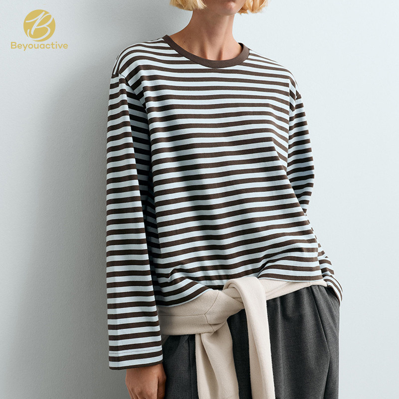 Custom Women’s Striped Long Sleeve Oversized Crewneck Top