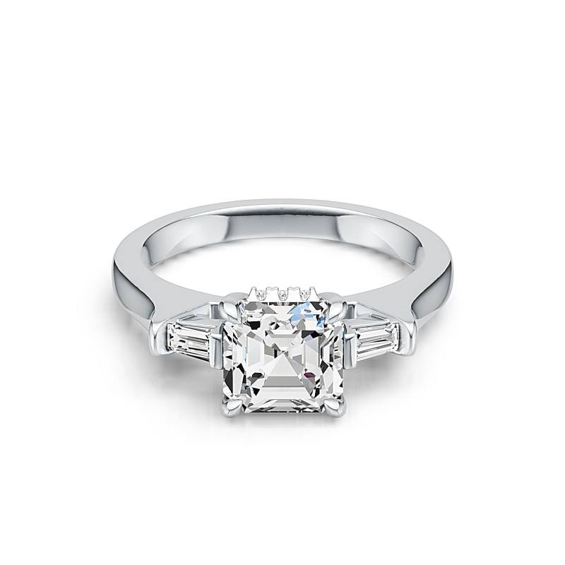 BrilYou Asscher Cut Moissanite Ring 3 Stone Engagement Ring