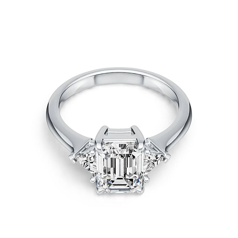 BrilYou Emerald cut three stone engagement ring
