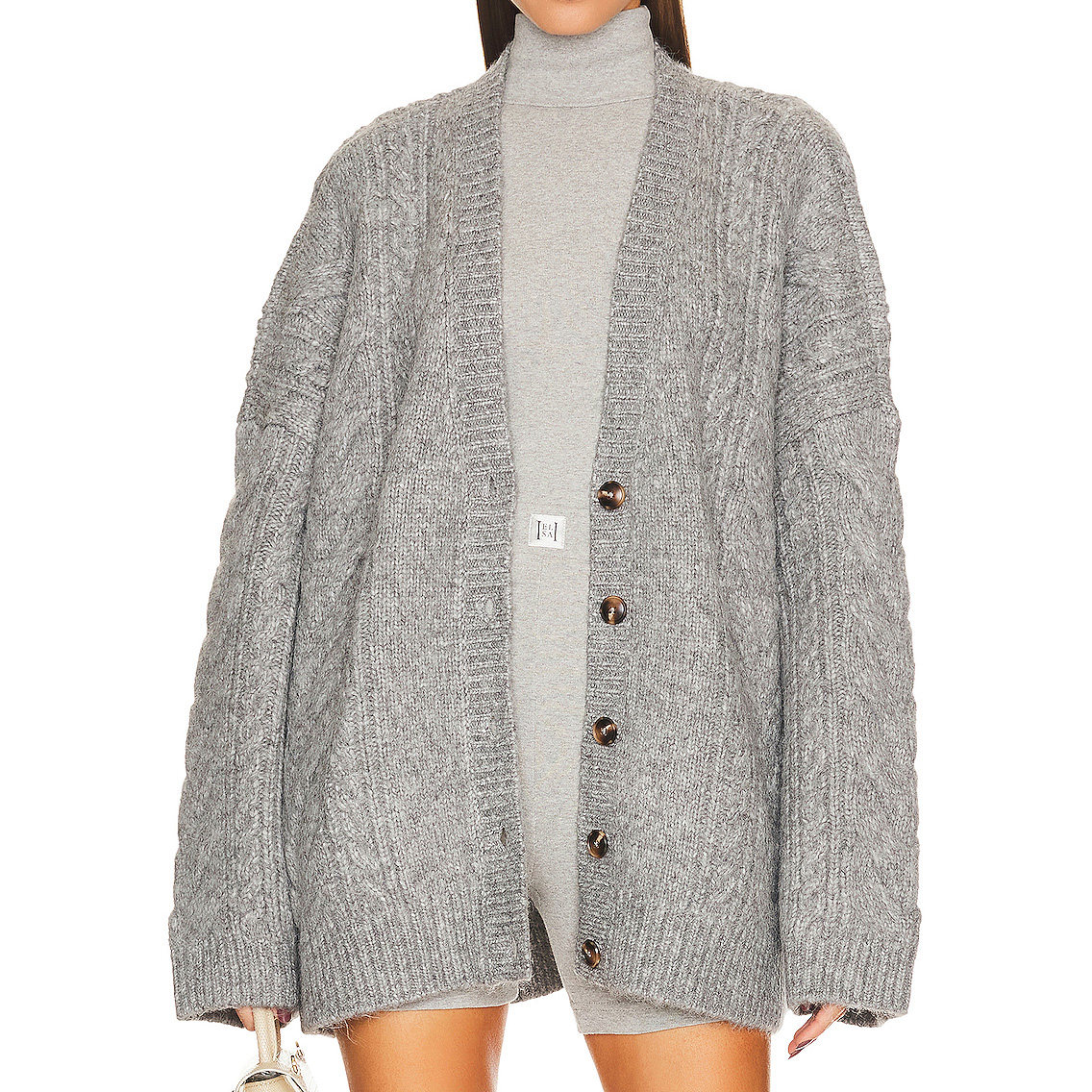 WINTER GREY LONG SLEEVE BUTTON FRONT CABLE KNIT OVERSIZED CASHMERE CARDIGANS SWEATER FOR WOMEN