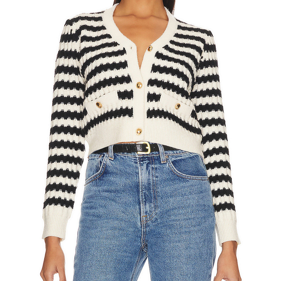 GOLD BUTTONS CLOSURE IVORY CROPPED SWEATERS & KNITS CARDIGANS FOR WOMEN