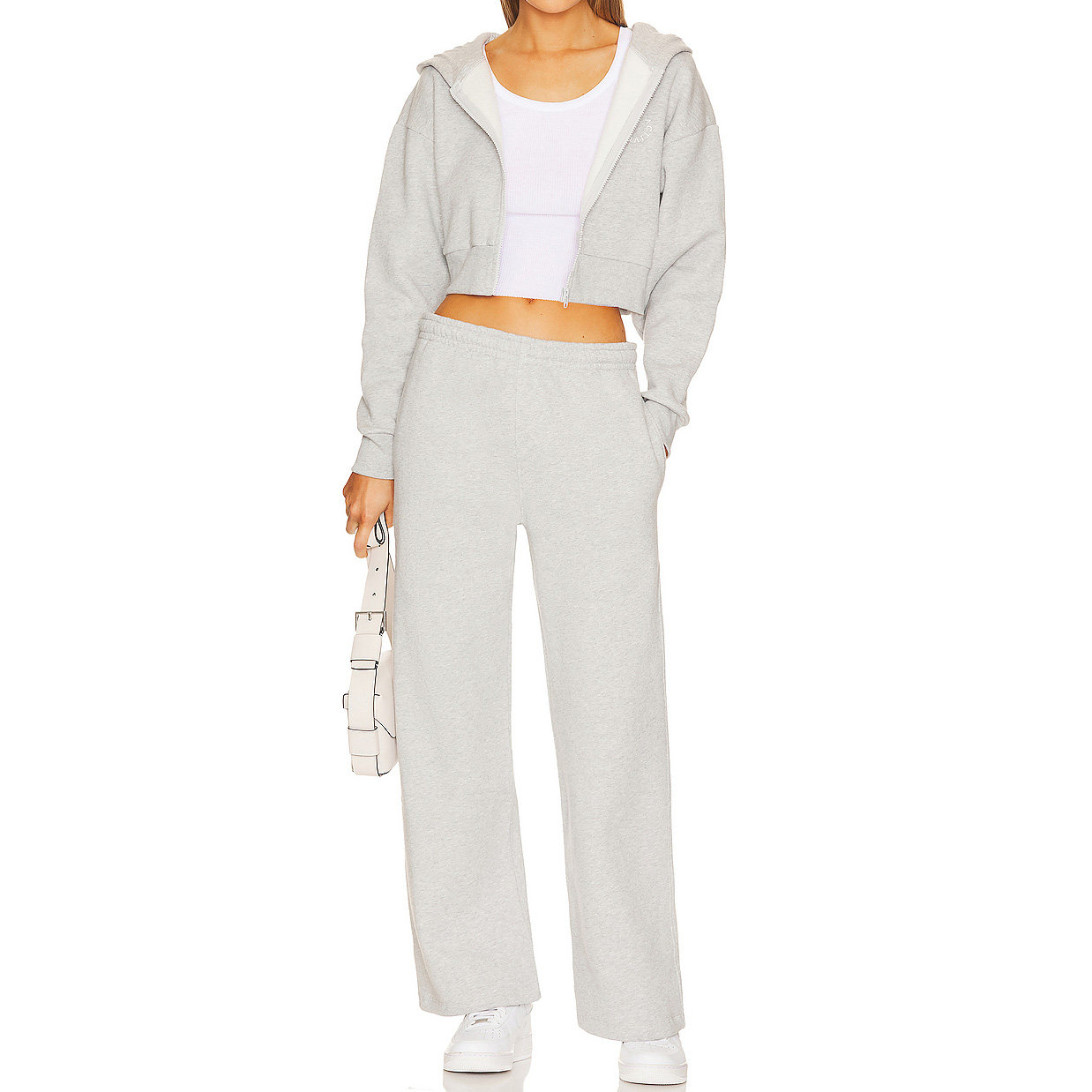 CASUAL CUSTOM FRENCH TERRY COTTON WOMEN CROPPED TOP ZIP UP HOODIES AND SWEATPANTS JOGGER SET