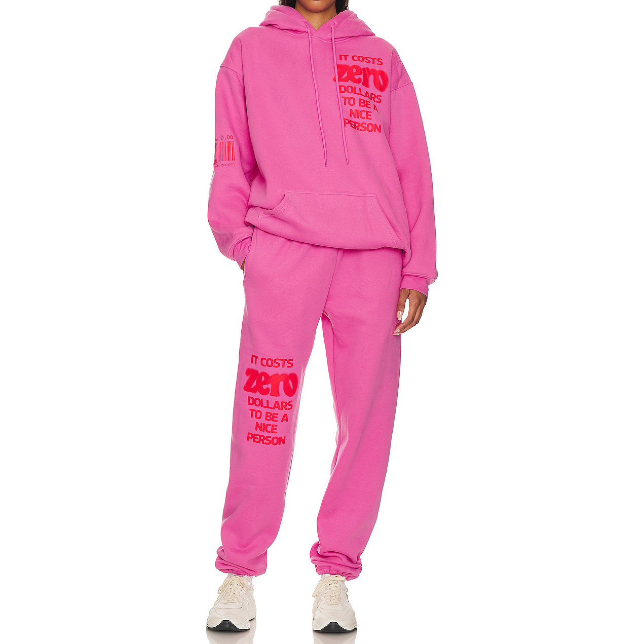 CUSTOM LOGO WORDS PRINT PINK 100% COTTON HOODED HOODIES AND JOGGERS TWO PIECES SETS FOR WOMEN