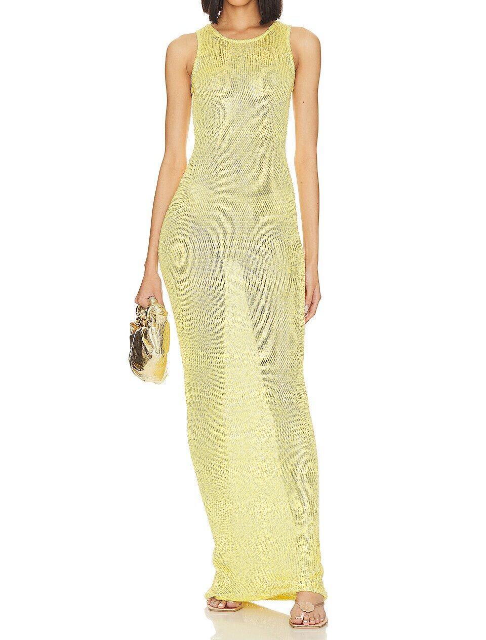 FASHION LADIES SEXY SLEEVELESS GOLD KNIT SEQUIN EMBELLISHMENTS MAXI DRESSES