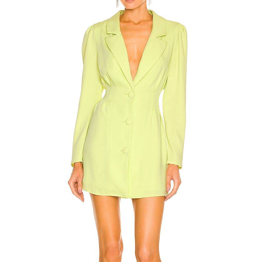 FASHION BUSINESS WOMEN LONG SLEEVE BUTTON FRONT GATHERED WAIST MINI BLAZER DRESS