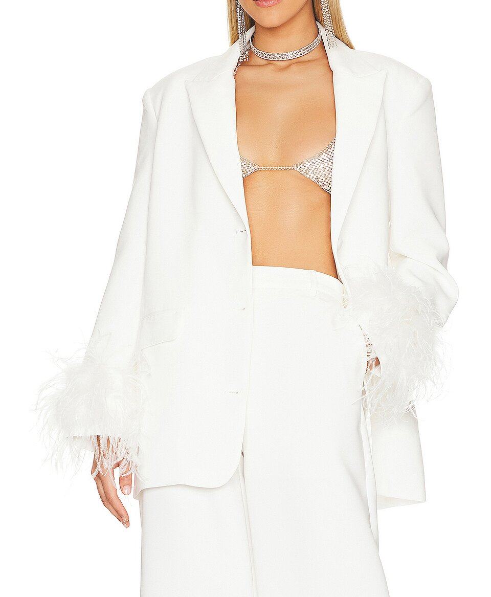 CUSTOMIZED WOMEN LONG SLEEVE WITH FEATHER WHITE SEXY FASHION BLAZER