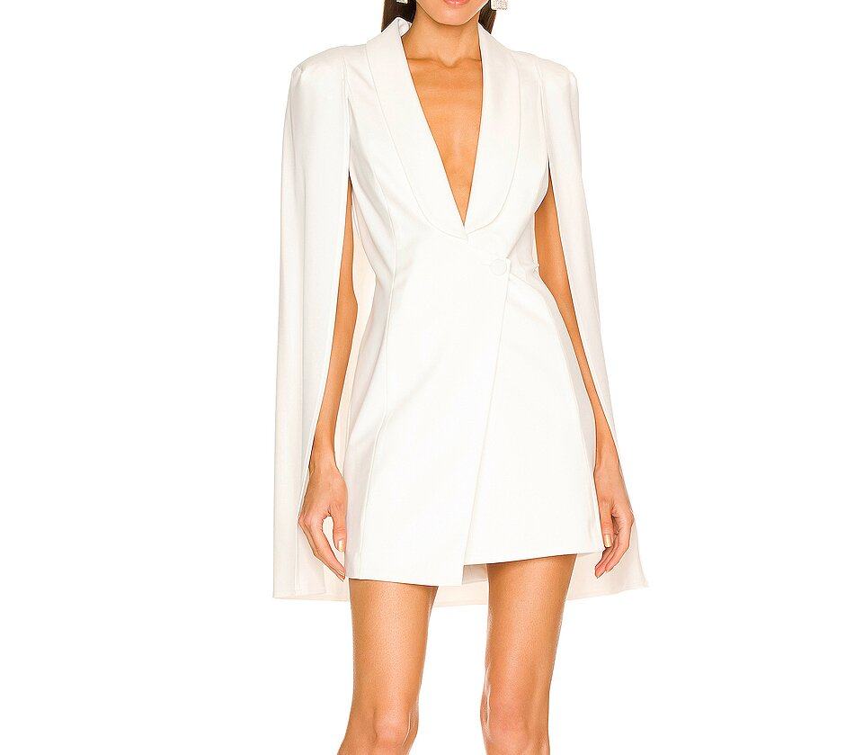 CUSTOMIZE LOGO STYLISH ELEGANT LADIES CLASSIC LONG CAPE SLEEVE WHITE BLAZER MINI DRESS