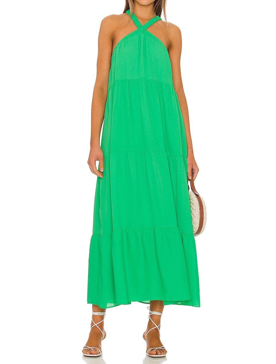 SUMMER WOMEN HOLIDAYS BEACH WEAR GREEN COTTON HALTER NECK LONG MAXI DRESSES