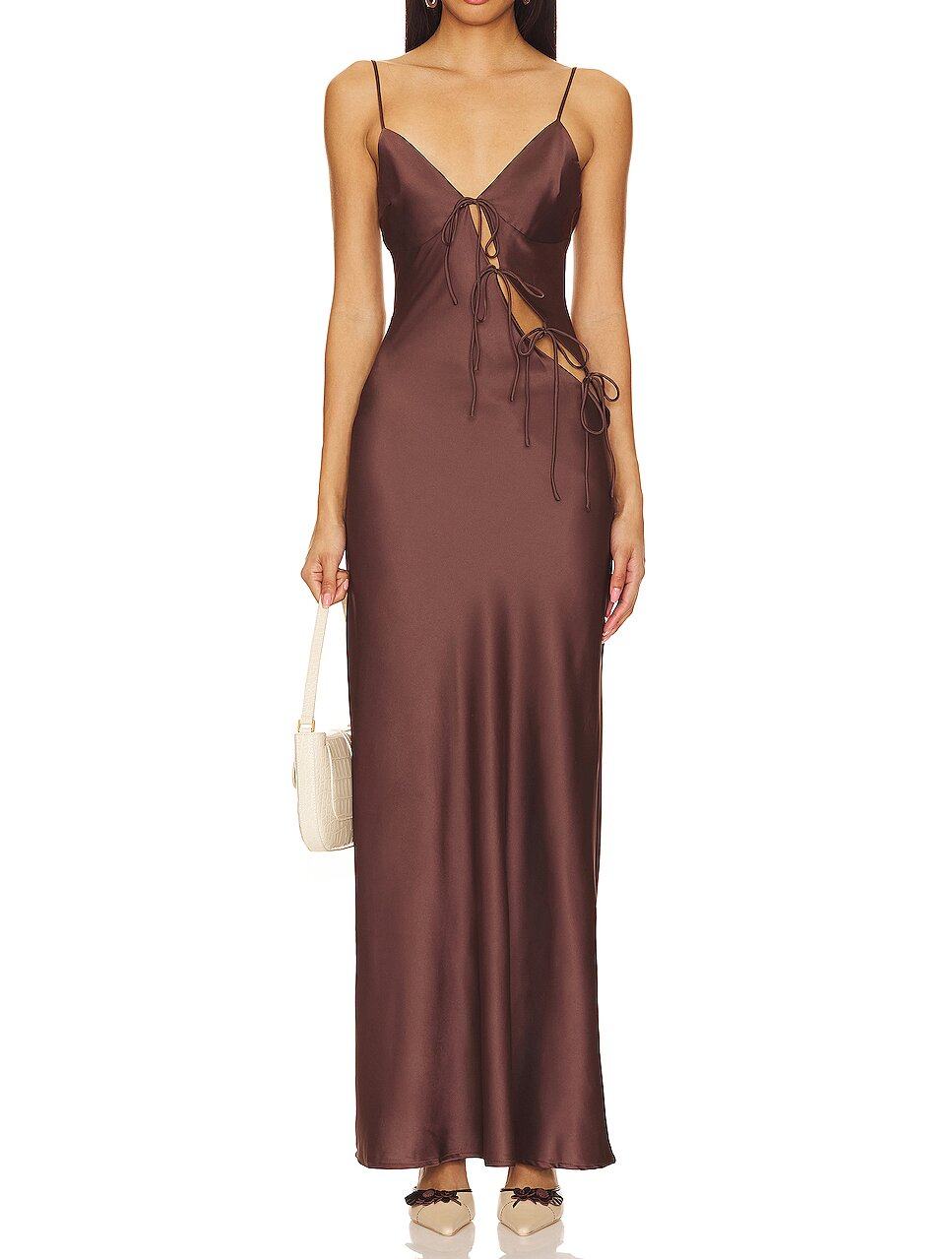 NEW DESIGN COFFEE COLOR LACE UP FRONT SEXY SATIN SILK SLIP LONG MAXI DRESSES