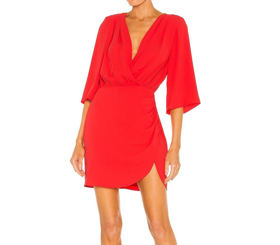 CASUAL WOMEN SHORT SLEEVE RED SURPLICE FRONT V NECK SEXY WRAP MINI COCKTAIL DRESSES