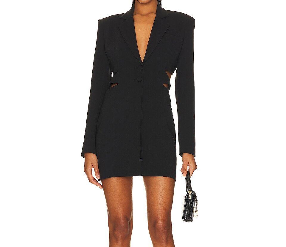 SEXY FASHION BUSINESS WOMEN LONG SLEEVE BLACK MINI CUT OUT WAIST BLAZER DRESSES