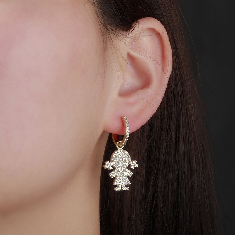 Lovely Girl Iced CZ Fashion Hanging Earrings