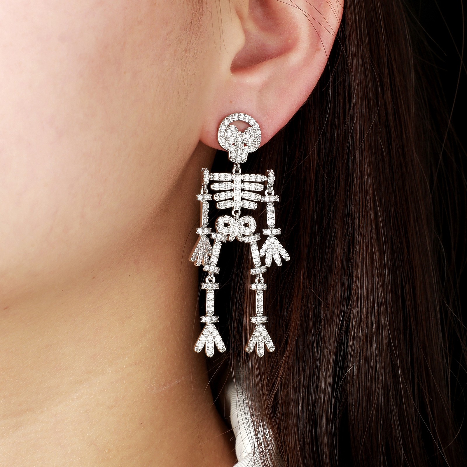 Halloween Skeleton Iced CZ Fashion Hanging Earrings