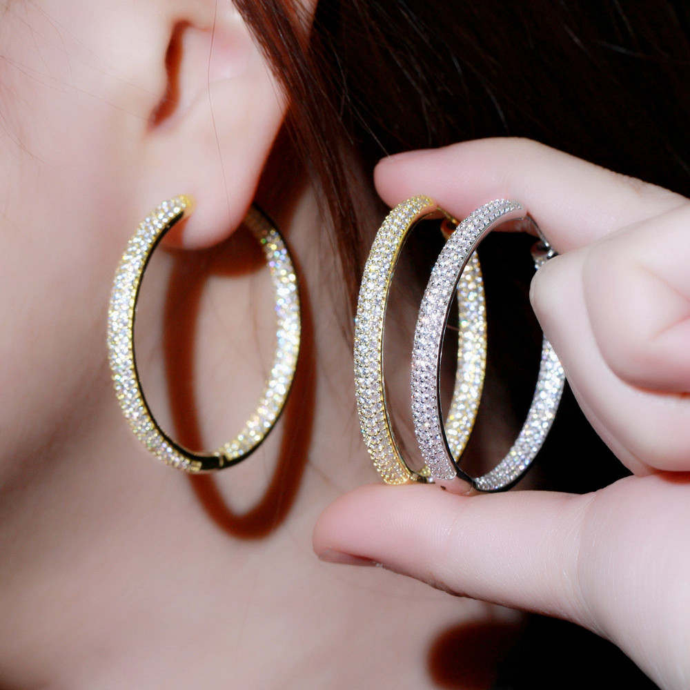 42mm Big Size Fully Paved CZ Hoop Earrings