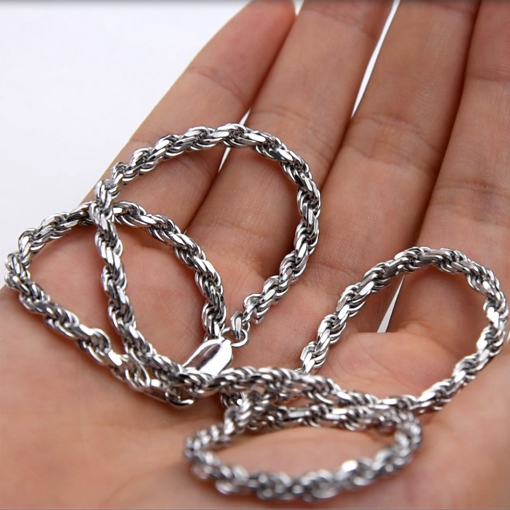 4MM 925 Silver Rope Chain Sterling Silver Twist Necklace