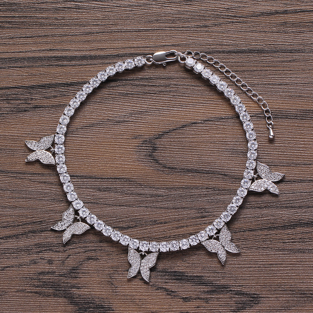 4mm Fashion Iced Out CZ Tennis Anklet With Hanging Butterfly