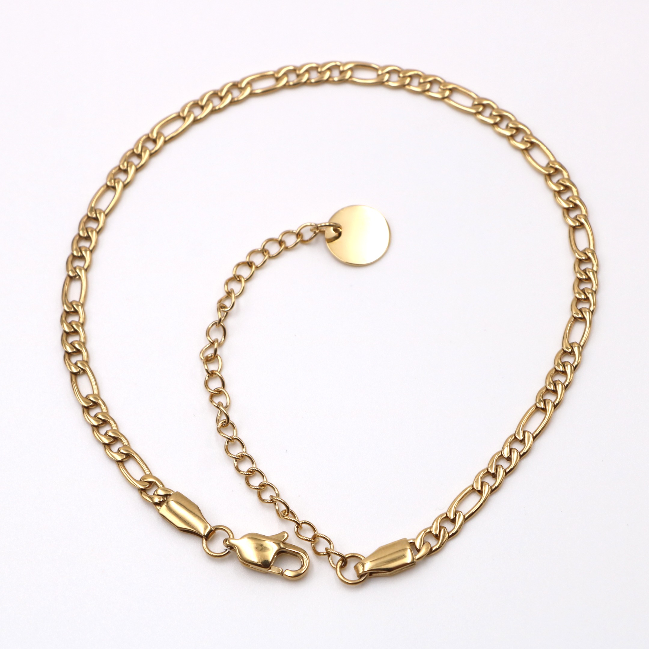 4mm Stainless Steel Fashion Gold Plated Figaro NK Chain Anklet