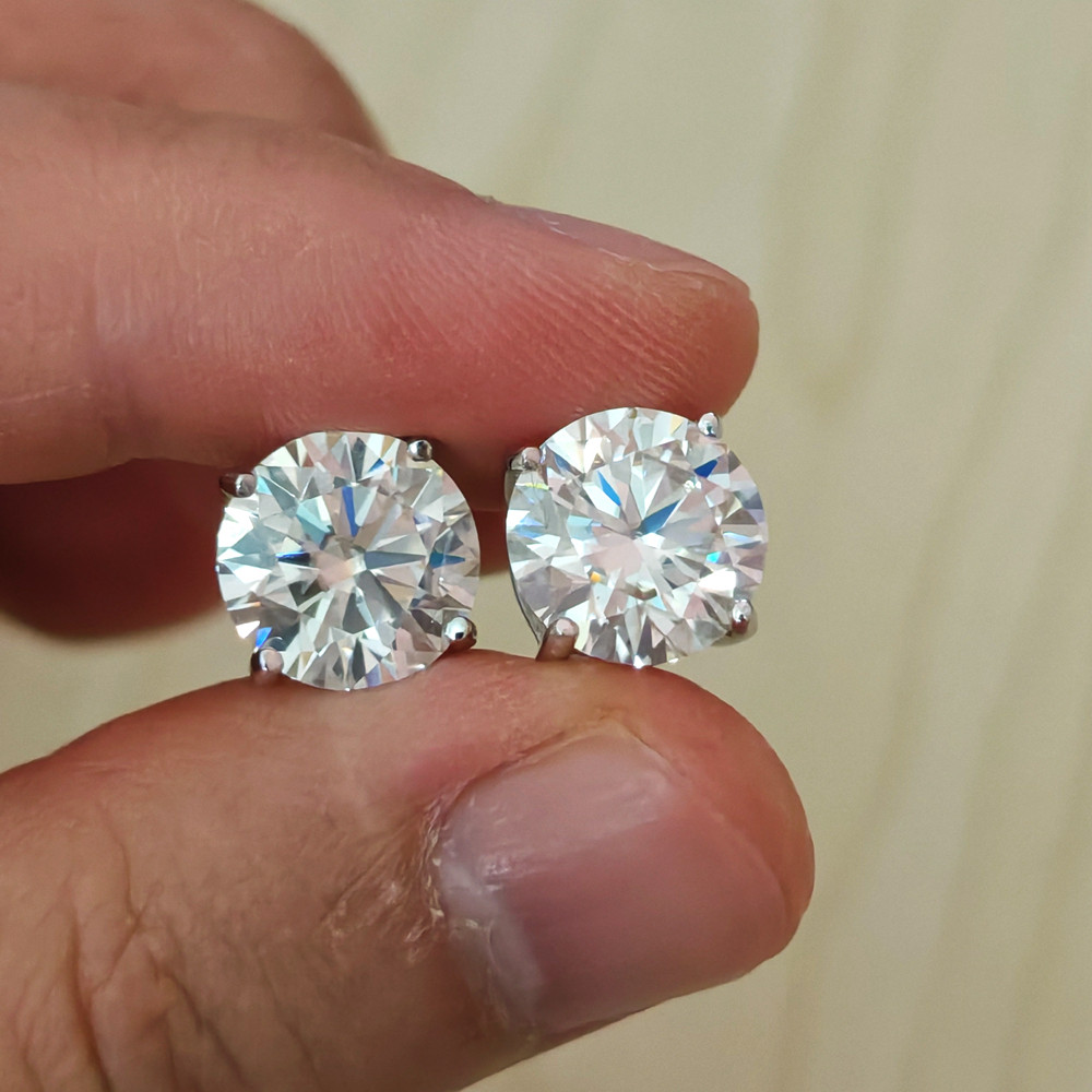 10MM 4Ct D Grade Moissanite Stud Silver Earrings