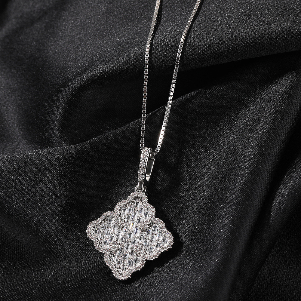 Shining Four Leaf Clover Baguette CZ Women Pendant