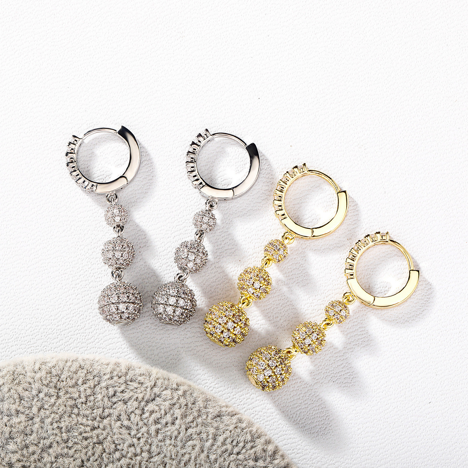 Gourd Shape Iced CZ Disc Ball Fashion Hanging Earrings