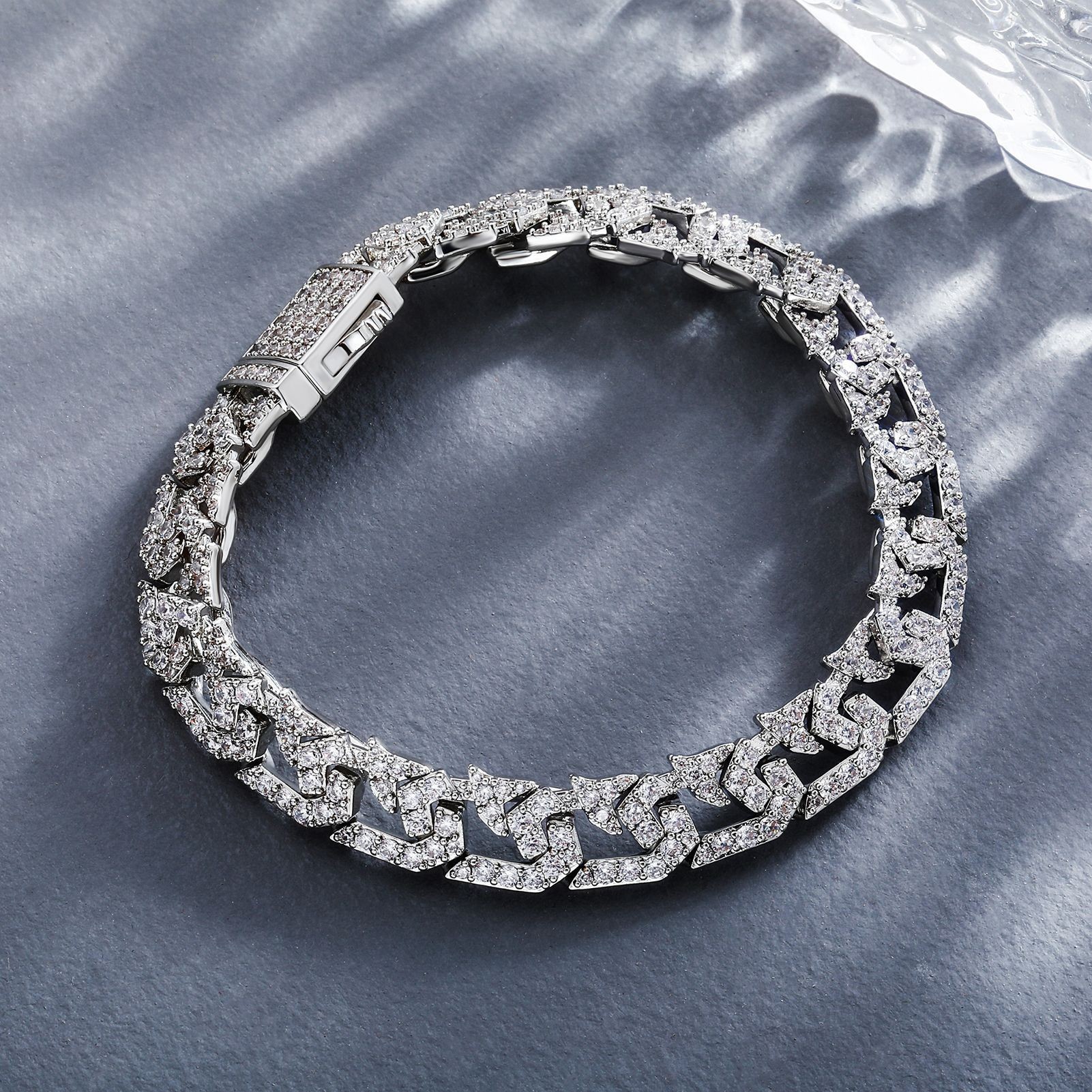 10mm Fashion Iced Out CZ Chain Press Clasp Bracelet