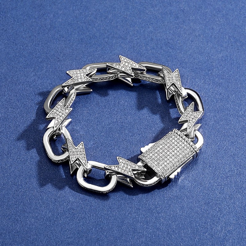 12mm Fashion Iced Out CZ Star Chain Press Clasp Bracelet