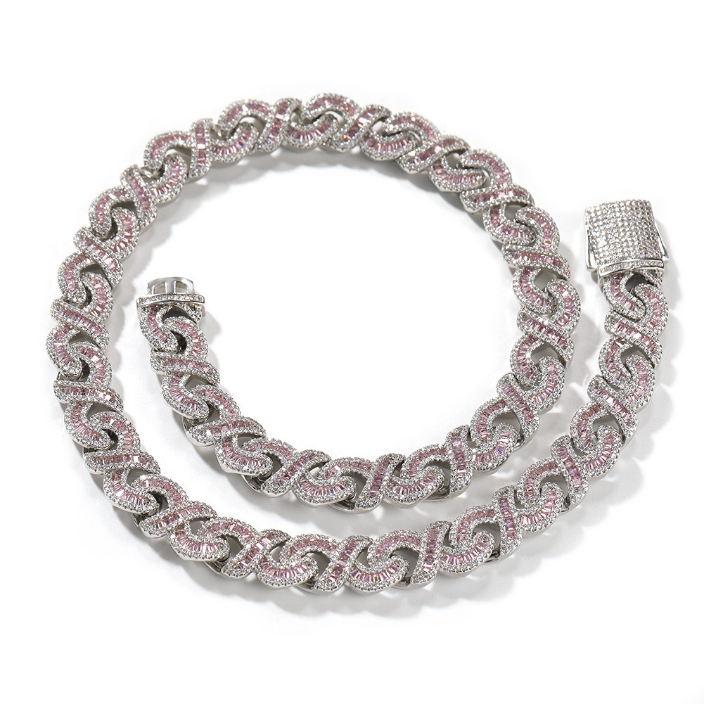 12mm Pink Baguette CZ Iced Out Bubble Infinity Chain