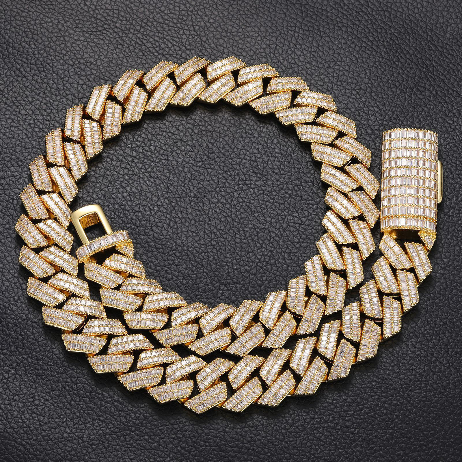 20mm Large Size 2 Rows Baguette CZ Iced Out Cuban Chain