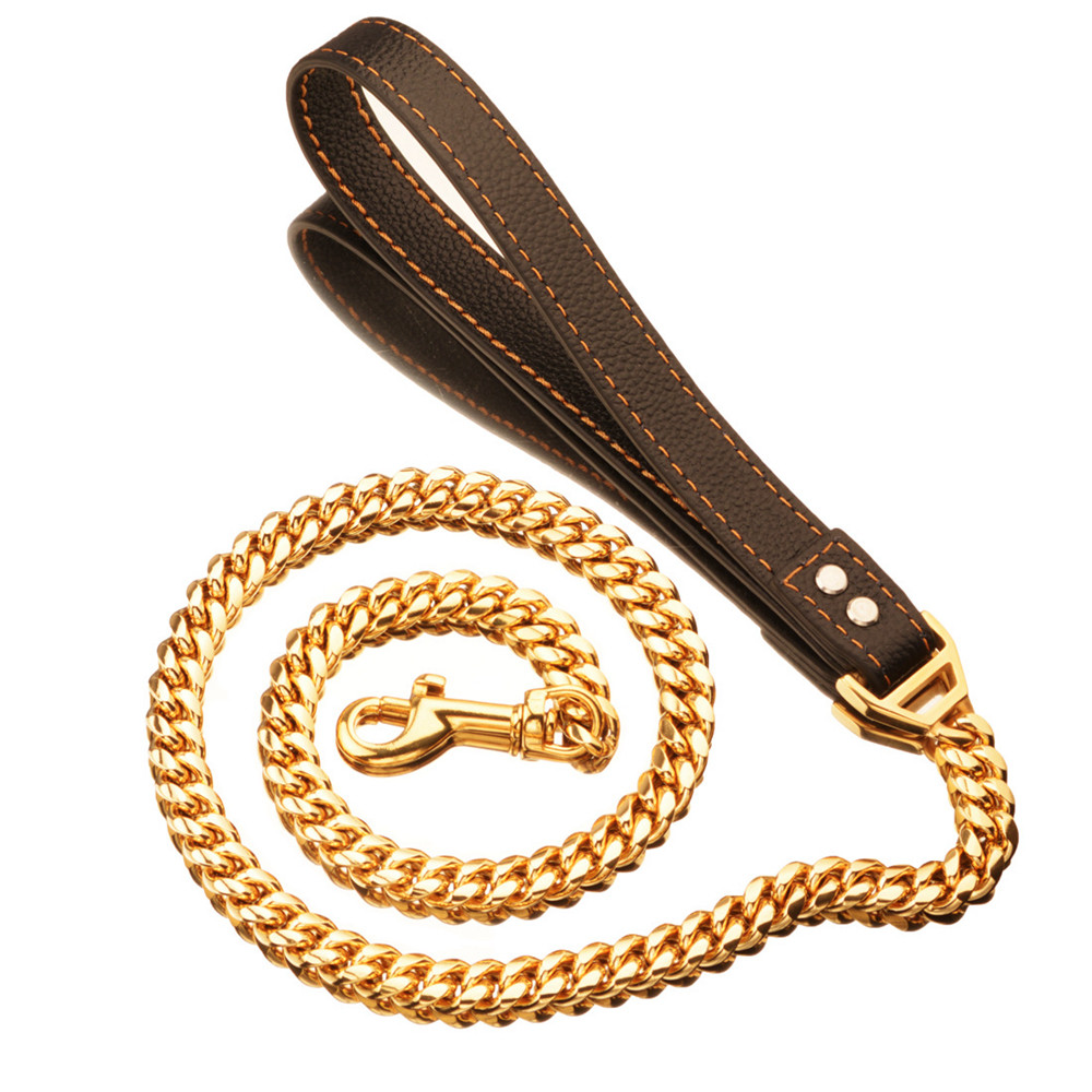 14MM Heavy Duty Steel Rope Pet Dog Leash Leather Handle