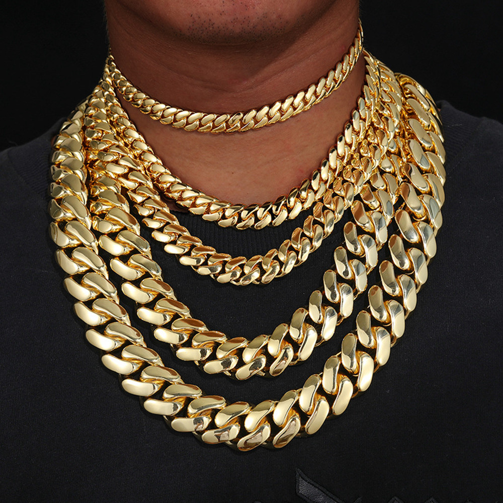 Plain Style PVD 18K Gold Plated Monaco Cuban Chain