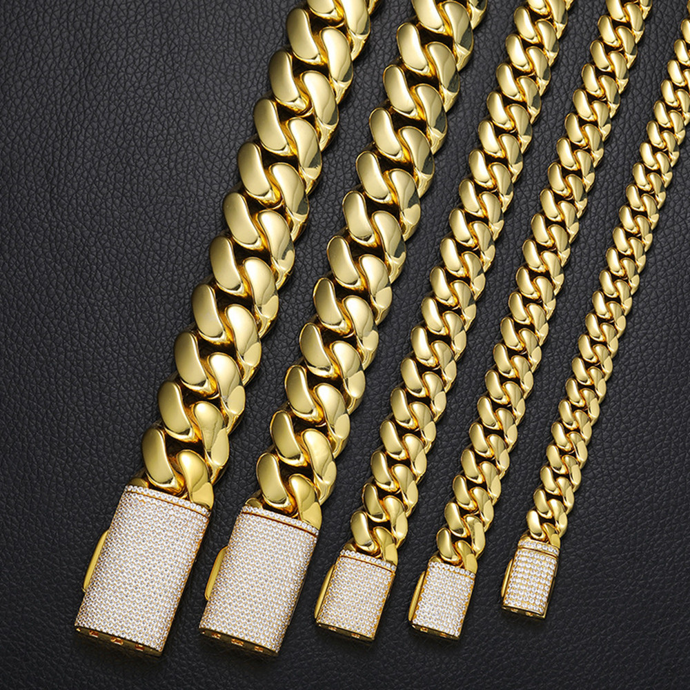 12-20MM PVD 18K Gold Plated Monaco Cuban Chain